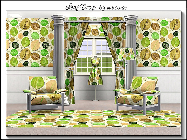 Sims 3 — Leaf Drop_marcorse by marcorse — Themed pattern: leaves in shades of green and brown in a drop design