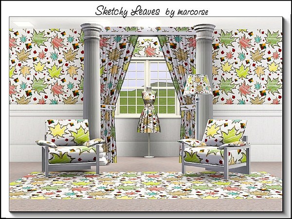 Sims 3 — Sketchy Leaves_marcorse by marcorse — Themed pattern hand drawn leaf sketches.in green,brown and yellow.