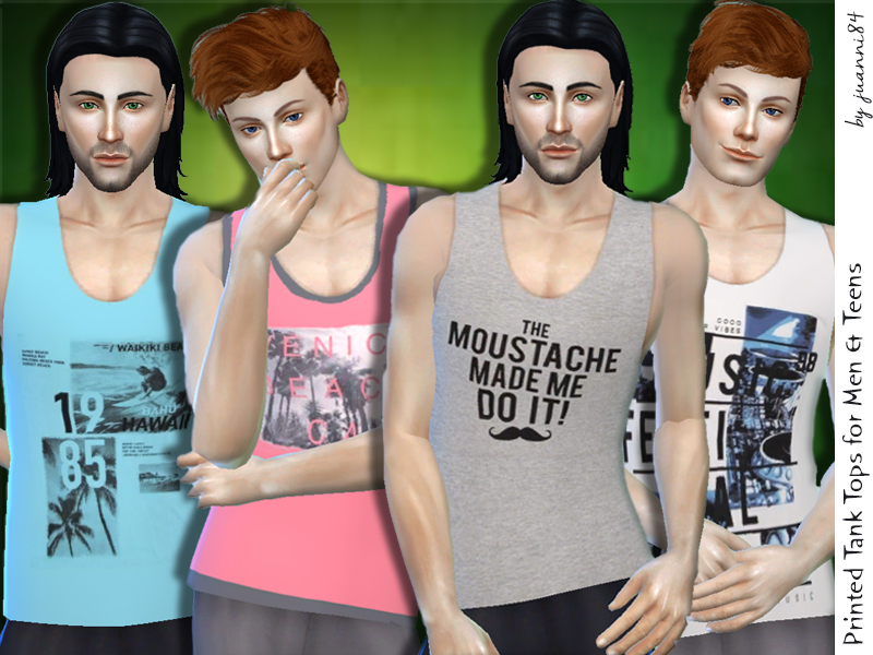 The Sims Resource - Printed Tank Tops for Males v1 - Outdoor Retreat Needed