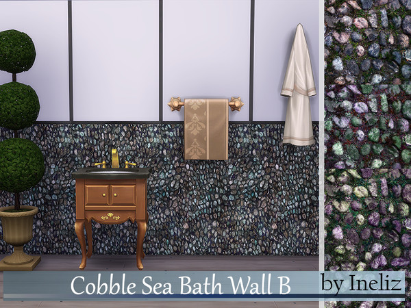 Sims 4 — Cobble Sea Bath Wall B by Ineliz — A set of stone wall textures with cobble pattern. Comes in 4 colors.