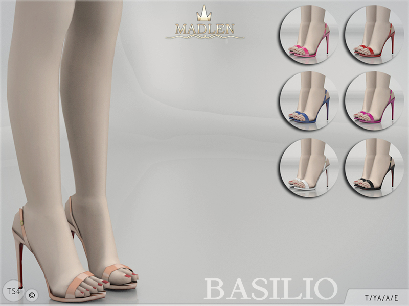 Sims 4 — Madlen Basilio Shoes by MJ95 — Leather slingback sandals featuring an open toe and a high stiletto heel. Come in