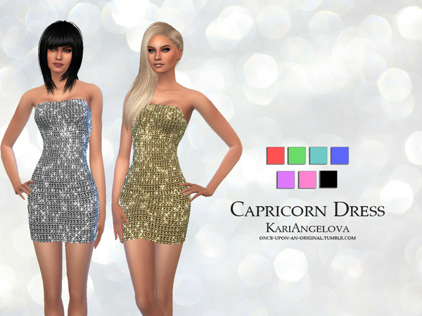 Sims 4 — Capricorn Dress by KariAngelova — A sequin/metal style dress for your lady sims! 9 colour variations. Thanks to