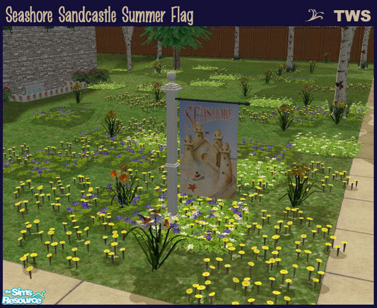 Sims 2 — Seashore Sandcastle Summer Flag by wildstar24 — Features a large sandcastle; text reads 'Seashore'.