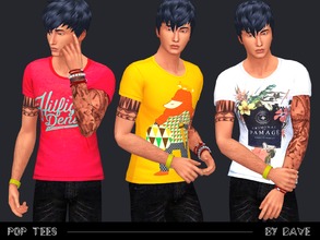 Sims 4 — Pop tees by doumeki — Pop tees: New mesh, 3 colors, For men only.