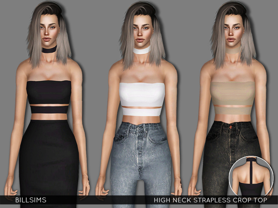 The Sims Resource - High Neck Strapless Crop Top
