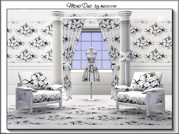 Sims 3 — Mono Duo_marcorse by marcorse — Fabric pattern: black and white hibiscus flowrs and style elements