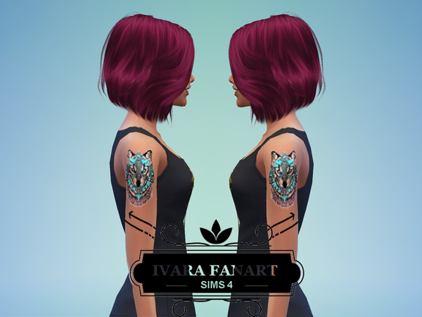 Sims 4 — Blue Wolf Tattoo Set by Ivara — Blue Wolf Tattoo with Dekor Arm Right & Arm Left Hair By: