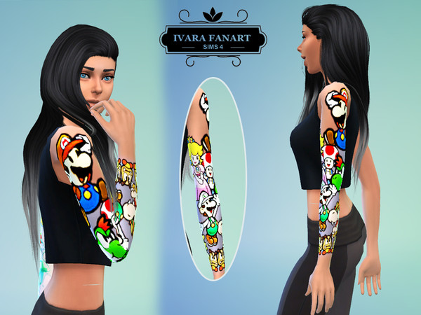 Sims 4 — Super Mario Fanart Tattoo Arm Set by Ivara — Super Mario Fanart Tattoo Arm Set Left &amp; Right
