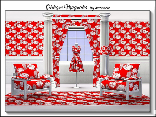 Sims 3 — Oblique Magnolia_marcorse by marcorse — Fabric pattern: bright magnolia floral in red, white and grey