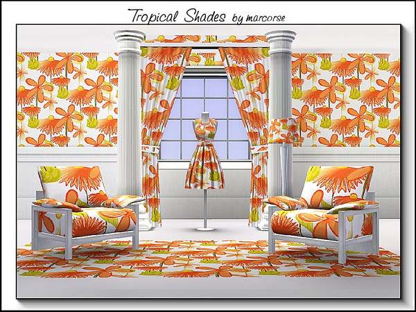Sims 3 — Tropic Shades_marcorse by marcorse — Fabric pattern: orange/yellow flowers with a tropical ambience.