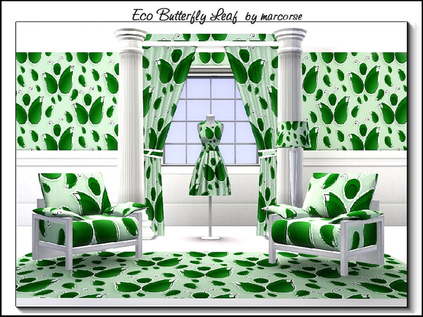 Sims 3 — Eco Butterfly Leaf_marcorse by marcorse — Themed pattern: butterfly leaf formation in greens