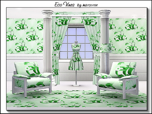 Sims 3 — Eco Vines_marcorse by marcorse — Themed pattern: trailing vines and flowers with eco text in green