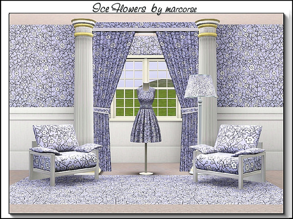 Sims 3 — Ice Flowers_marcorse by marcorse — Fabric pattern: white flower design on powder blue