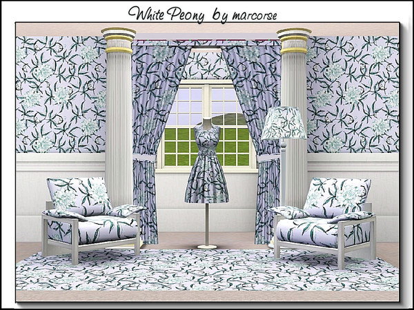 Sims 3 — White Peony_marcorse by marcorse — Fabric pattern: white peonies and blue/green bracts on pale blue.