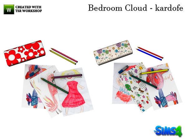 Sims 4 — kardofe_Bedroom Cloud_Pages and pencils by kardofe — School supplies and fun children's drawings to place on the
