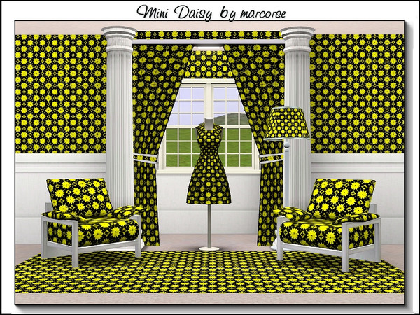 Sims 3 — Mini Daisy_marcorse by marcorse — Fabric pattern: mini daisy shapes in a regular repeat design on black