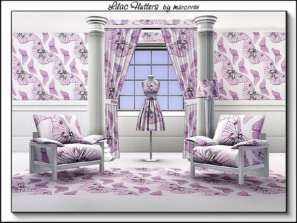 Sims 3 — Lilac Flutters_marcorse by marcorse — Themed pattern - lilac butterfly and moth on white.
