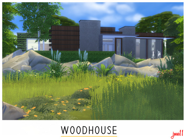 Sims 4 — Woodhouse by jmn11 — This is Woodhouse: a contemporary forest house with 3 bedrooms, 1 bathroom, open plan