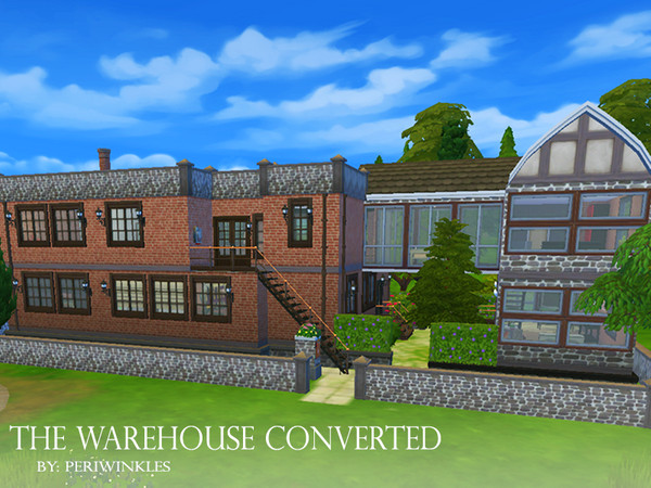 Sims 4 — The Warehouse Converted by periwinkles — This Industrial Warehouse and its storage building have been connected,