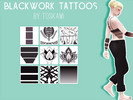 Sims 4 — Blackwork Tattoos 1 by toskami — A bunch of non-default blackwork tattoos for back, both arms, and chest.
