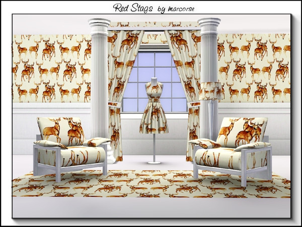 Sims 3 — Red Stag_marcorse by marcorse — Themed pattern: proud red stags on cream background