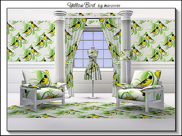 Sims 3 — Yellow Bird_marcorse by marcorse — Themed pattern - yellow breasted songbird and green leaves