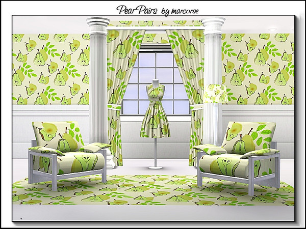 Sims 3 — Pear Pairs_marcorse by marcorse — Themed pattern: whole and half pear design for kitchen or dining.