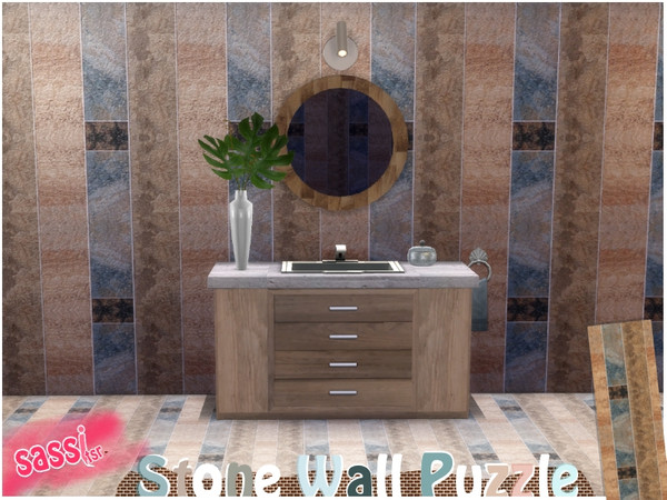 Sims 4 — Stone Wall Puzzle by sassitsr — These wall tiles transmit elegance, color and solidity. These tiles will make