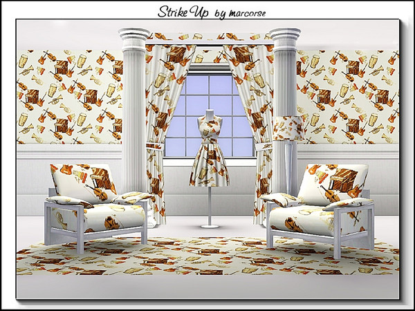 Sims 3 — Strike Up_marcorse by marcorse — Strike up the Band! Themed pattern: musical instruments in brown shades on