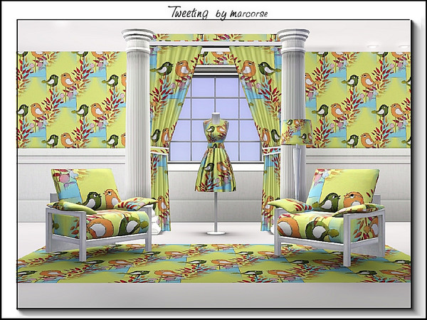 Sims 3 — Tweeting_marcorse by marcorse — Fabric pattern - tweetie birds in shades of .yellow,blue and brown