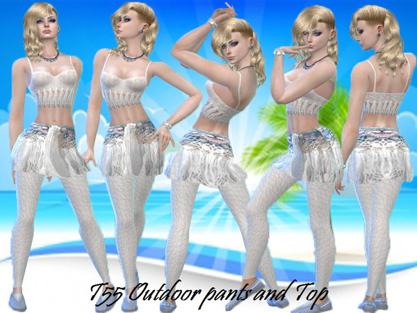 Sims 4 — T55 Outdoor pants and top set by TrudieOpp — Set of 2 top and tight pants for everyday and party