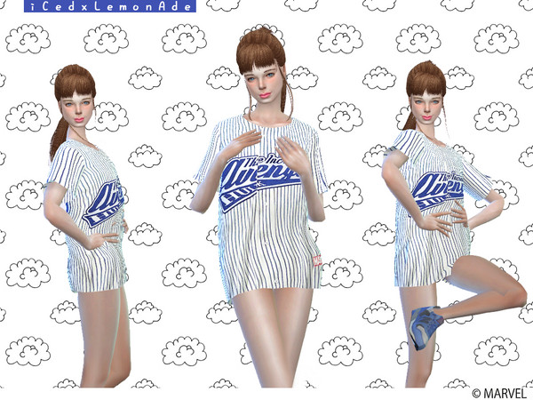 Sims 4 — MARVEL Baseball Stripes Shirt (AF) by iCedxLemonAde — Refreshing baseball shirt with color scheme of Navy Blue X
