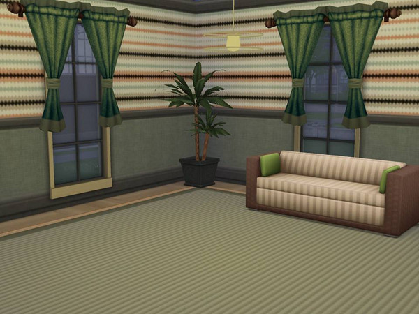 Sims 4 — Small Chevron Striped Wall by GiddySimLogic — Multicolored chevron stripes paired with a green nubby fabric and
