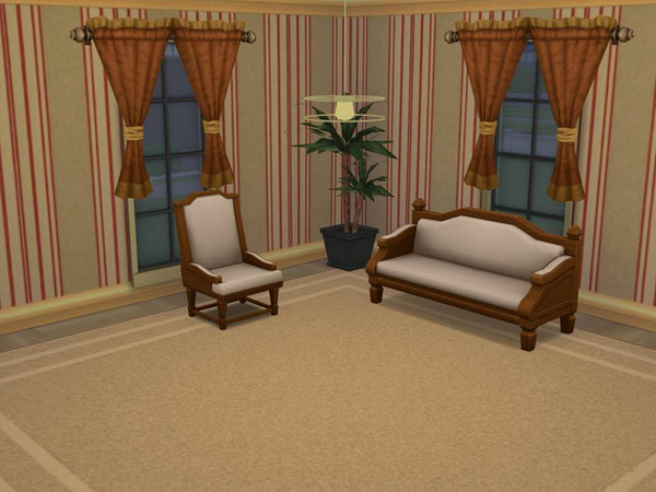 Sims 4 — Burnt Orange Striped wallpaper by GiddySimLogic — Burnt orange and neutral stripes offset by golden brown wood