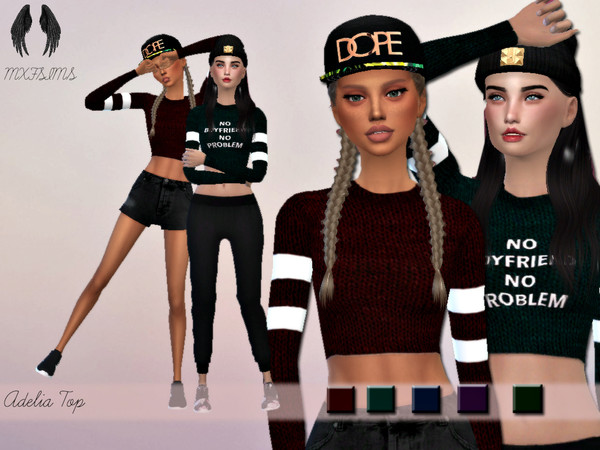 Sims 4 — Adelia Top by mxfsims — A knitted crop top with striped bands around the arms Comes in 10 variations, 5