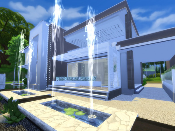 Sims 4 — Modern Aracaia by Suzz86 — Modern Home featuring open kitchen with breakfast bar, dining room,livingroom with