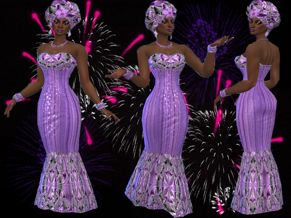 Sims 4 — Ankara fashion maxi dress set (Ethnic) - mesh needed by TrudieOpp — Ethnic dress set in brighter purple for any