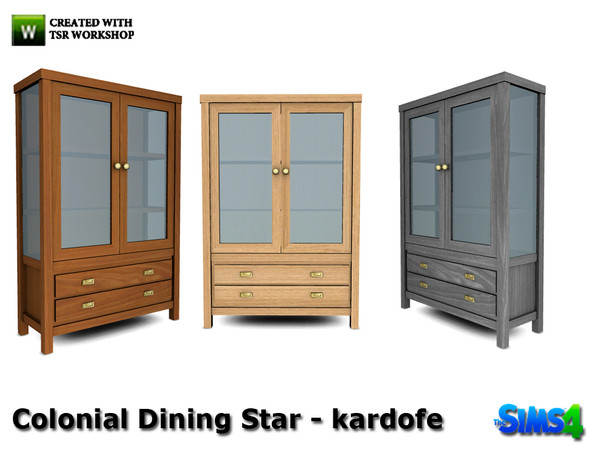 Sims 4 — kardofe_Colonial Dining Star_Cabinet by kardofe — Cabinet with two doors and side glass, ideal for crockery 
