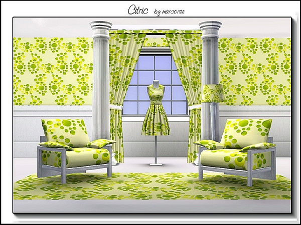 Sims 3 — Citric_marcorse by marcorse — Abstract pattern: vari-sized dots in citrusy shades of yellow and green.
