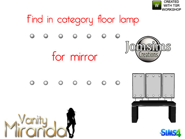Sims 4 — miranda vanity light for mirror by jomsims — miranda vanity light for mirror. find in category floor lamp. only