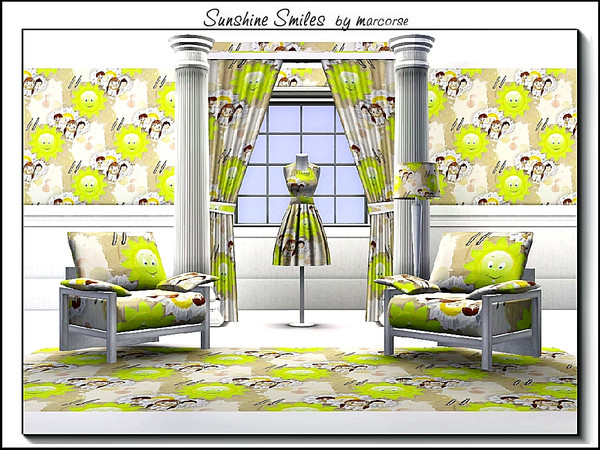 Sims 3 — Sunshine Smiles_marcorse by marcorse — Themed pattern - young children with smiley faces and sun emblem in a