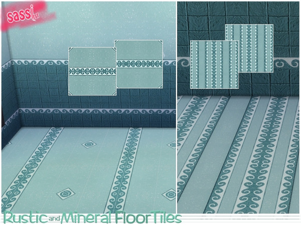 Sims 4 — Rustic and Mineral Floor Tiles by sassitsr — Two types of mineral marble tiles, with mosaic waves, that share