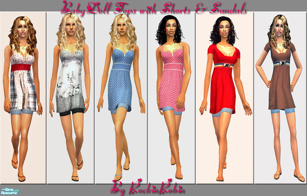 Sims 2 — Summer Set for Ladies by RockinRobin — Cute babydoll tops over fitted denim shorts and sandals make these
