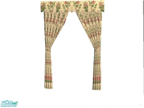 Sims 2 — Sunset Rose- Living - Curtain by MysticVelvet — Recolour of Maxis Quaintlace curtains with Pink Roses on an
