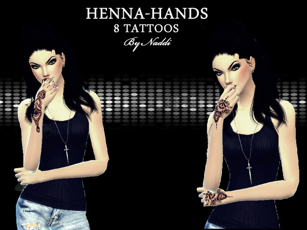 Sims 4 — HENNA-HANDS-TATTOOS by Naddiswelt — -Mesh by :EA -Basic Game Compitable -Tattoo color : Black -8 Motive