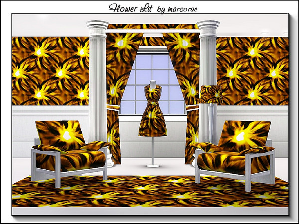 Sims 3 — Flower Lit_marcorse by marcorse — Fabric pattern: abstract floral design with light source . .brown and yellow