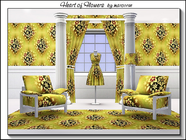 Sims 3 — Heart of Flowers_marcorse by marcorse — Fabric pattern: heart shapes created with flowers in red/brown and