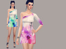 Sims 4 — One Shoulder Dress - mesh needed by JulieBFMV — A beautiful watercolor dress in 2 versions. ATTENTION! This is a