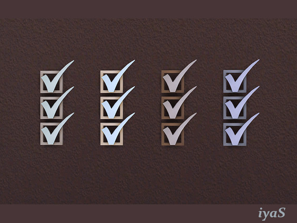 Sims 4 — Lydia Checkmark by soloriya — Checkmark wall decor. Part of Lydia set. 4 color variations. Category: Decorative