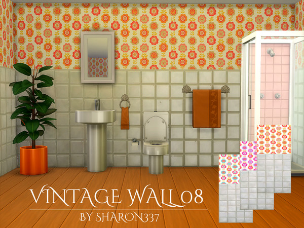 Sims 4 — Vintage Wall 08 by sharon337 — Vintage Wallpaper in 3 Colors in all 3 Wall Heights. Created for The Sims 4 by
